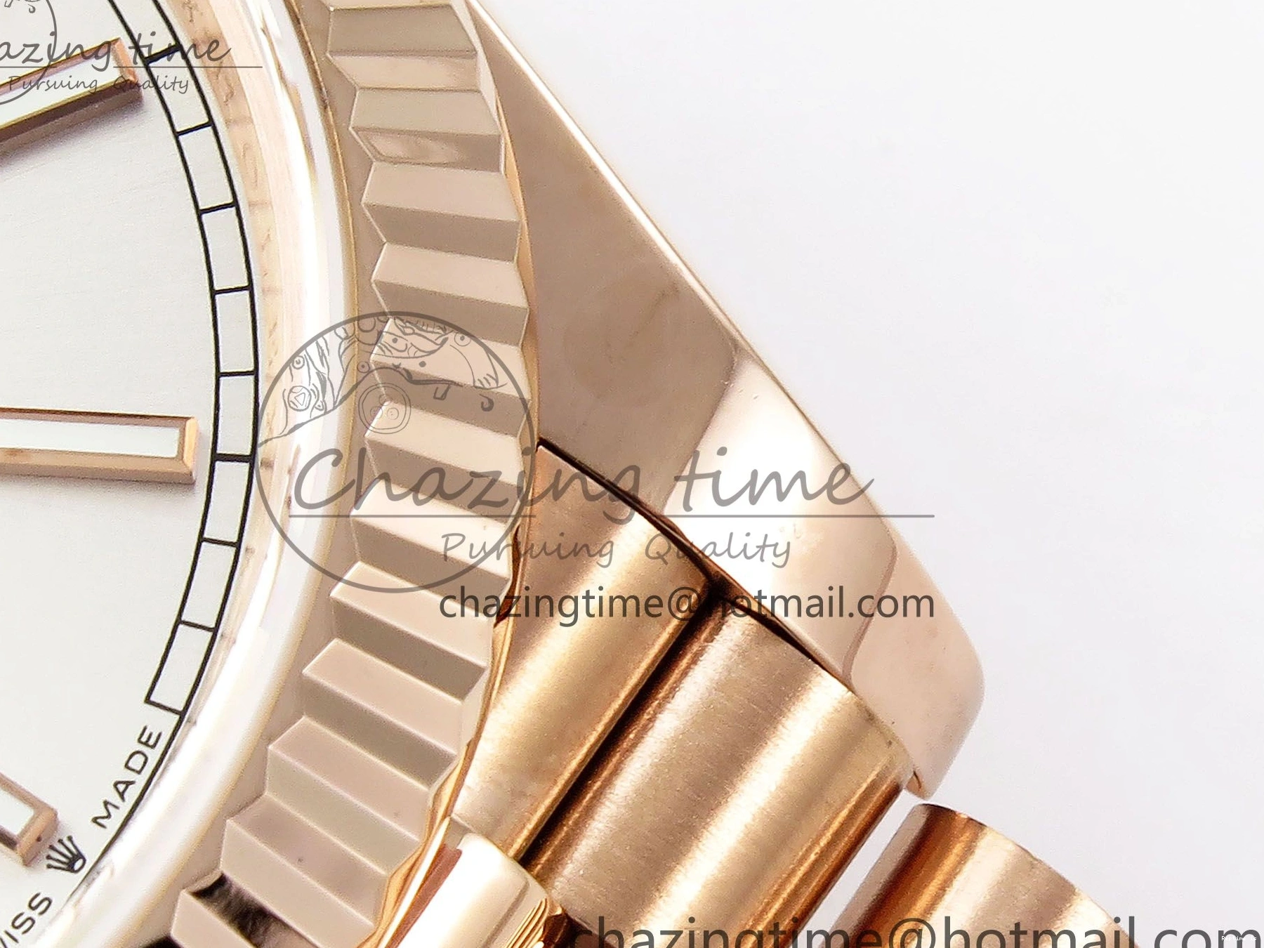 0109 OnTrend DayDate 40 RG JDF 904L Steel Silver Stick Dial on President Bracelet VR3255 V3 (Gain Weight) 1360